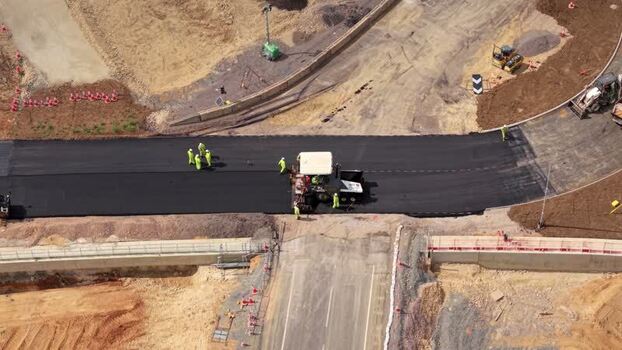 Aerial view of road construction at Black Cat Roundabout United Kingdom.