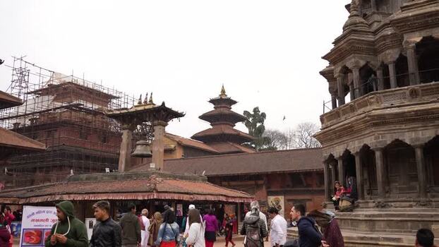View of Kathmandu Durbar Square with people and temples Nepal.