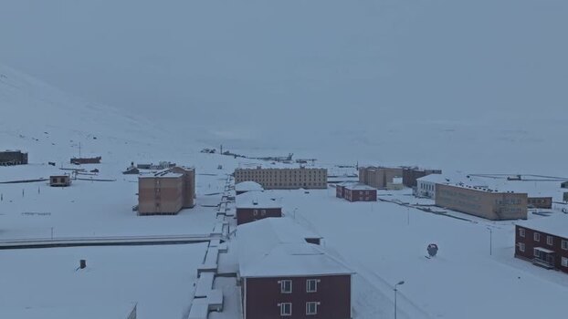 Aerial view of Pyramiden Svalbard and Jan Mayen.