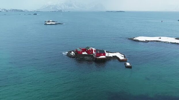 Aerial view of a red house in Svolv&aelig;r Norway.