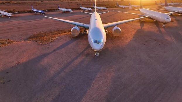 Aerial view of airplane on ground United States. Aerial view of airplane on ground United States.