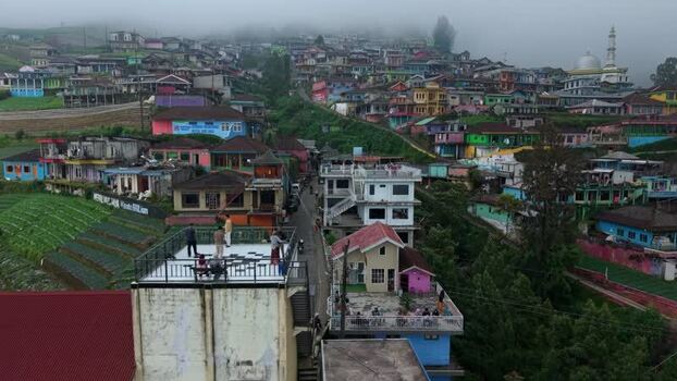 Aerial view of Nepal Van Java colorful village Indonesia.