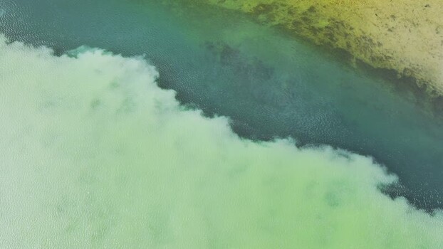 Aerial view of the meeting of two colored river waters Iceland. Aerial view of the meeting of two colored river waters Iceland.