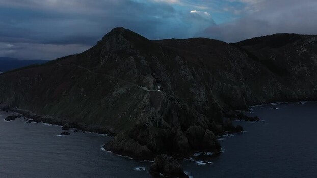 Aerial view of Faro do Cabo Ortegal lighthouse Spain.