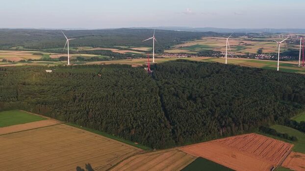 Aerial view of wind turbines in Hofgeismar Germany. Aerial view of wind turbines in Hofgeismar Germany.