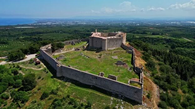 Aerial view of Chlemoutsi Castle Greece.