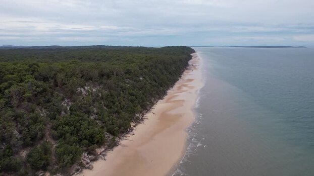 Aerial view of the coastline and forest on K gari Australia Aerial view of the coastline and forest on K gari Australia