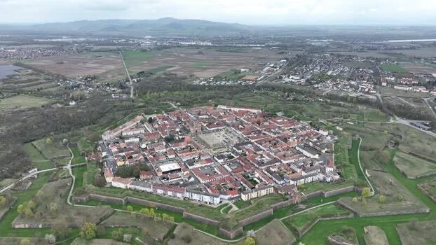 Aerial view of Neuf Brisach star fort France.