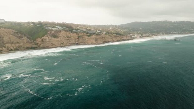 Aerial view of La Jolla Cove coastline and cliffs United States.