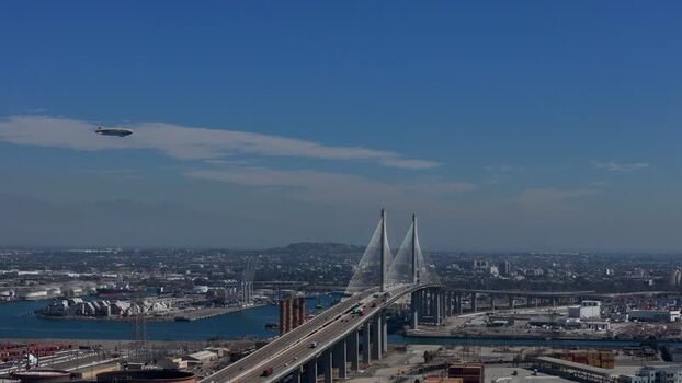 Aerial view of the Gerald Desmond Bridge in Long Beach United States.