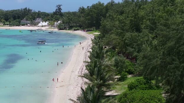 Aerial view of Belle Mare Beach in Mauritius.