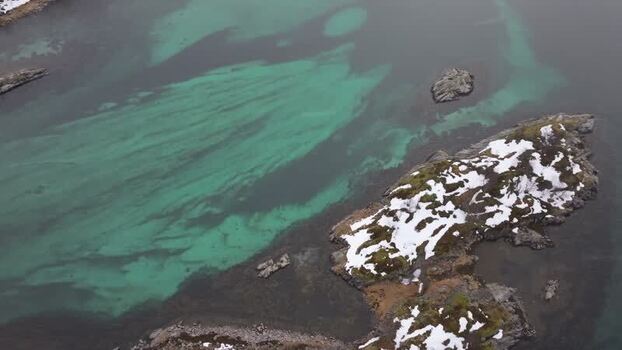 Aerial view of Lofoten islands in Vagan Municipality Norway.