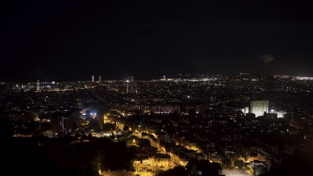 View of the Barcelona city skyline at night Spain.