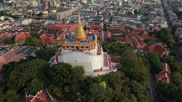 Aerial view of Wat Saket temple in Bangkok Thailand.