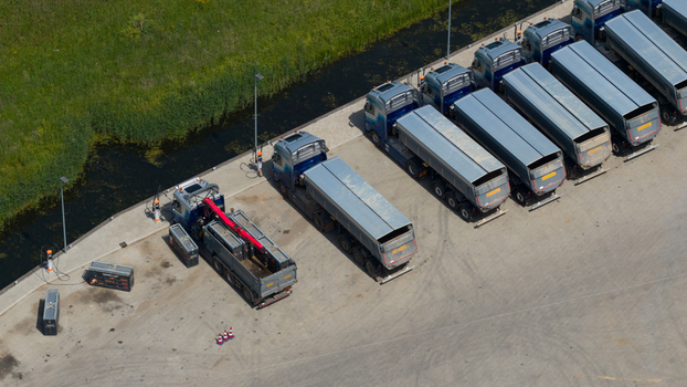 Hattemerbroek Netherlands 23 May 2026 Aerial View of Electric Truck Charging Station Hattemerbroek Netherlands 23 May 2026 Aerial View of Electric Truck Charging Station