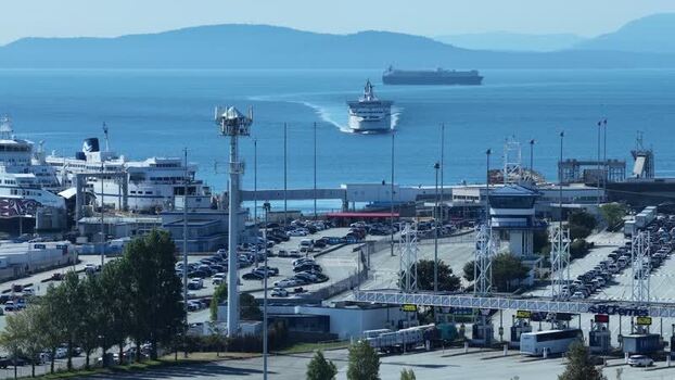 Aerial view of BC Ferries Tsawwassen Terminal Canada.