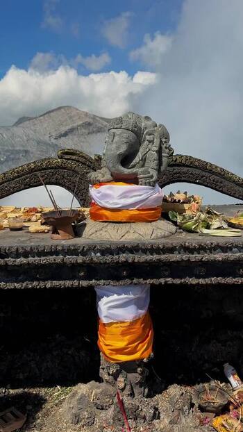 View of Mount Bromo and a dragon like structure Indonesia.