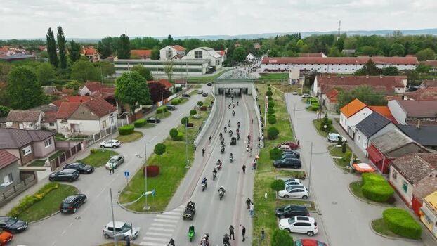 Aerial view of motorcycle rally in Sremska Mitrovica Serbia. Aerial view of motorcycle rally in Sremska Mitrovica Serbia.