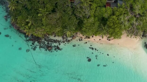 Aerial view of Sainte Anne Marine National Park coastline Seychelles Aerial view of Sainte Anne Marine National Park coastline Seychelles