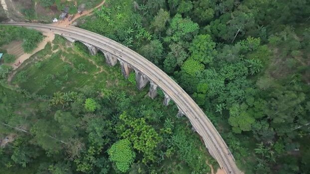 Aerial view of Nine Arches Bridge in Sri Lanka.