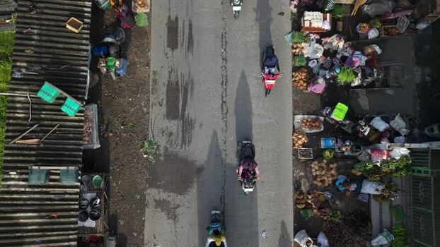 Aerial view of Traditional Market Pasar Kembang Klaten Indonesia.