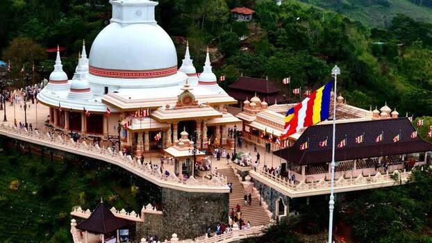 Aerial view of Ambuluwawa Temple Sri Lanka.