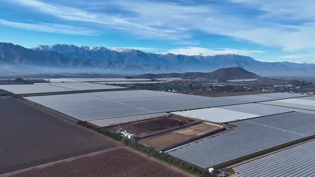 Aerial view of agricultural fields in Santiago Chile.