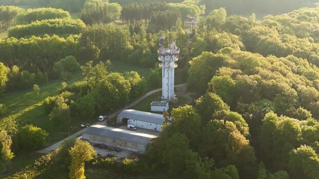 Aerial view of a telecommunications tower in a forest Czechia. Aerial view of a telecommunications tower in a forest Czechia.