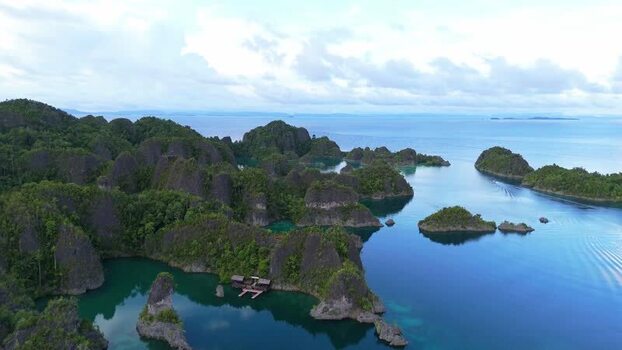 Aerial view of Piaynemo karst islands in Raja Ampat Indonesia.