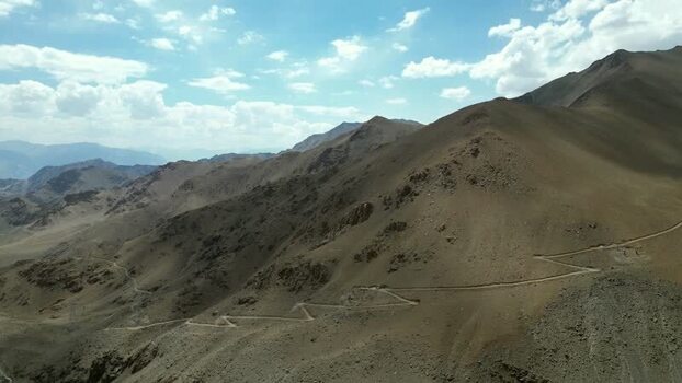 Aerial view of Khardung La mountain pass in India.