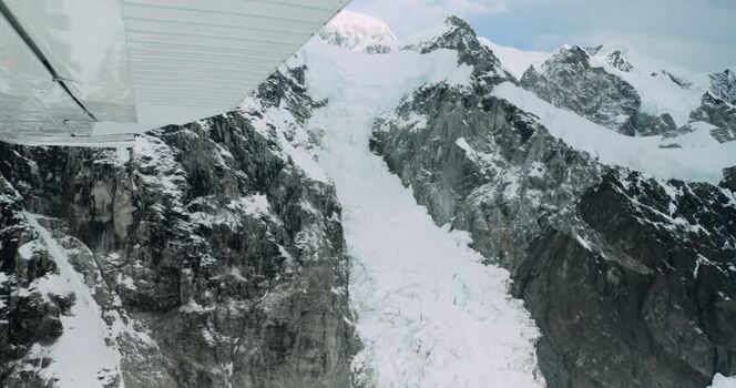 Aerial view of Mount McKinley from a small plane United States.
