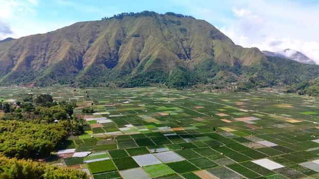 Aerial view of Bukit Selong and the Sembalun valley Indonesia.