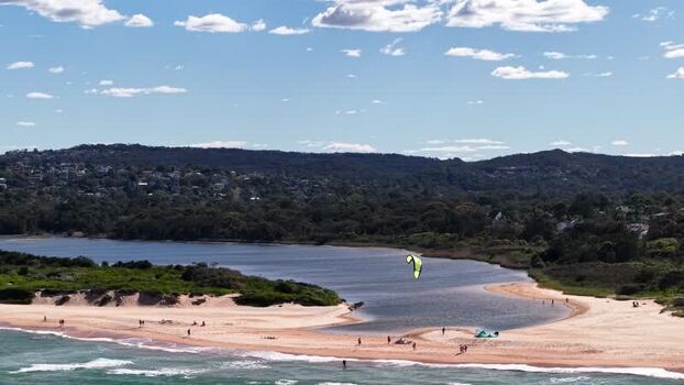 Aerial view of Long Reef Beach and lagoon in Australia.