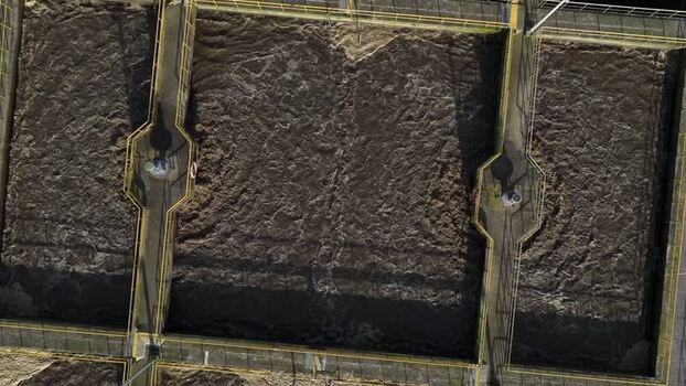 Aerial view of industrial water treatment plant Portugal.