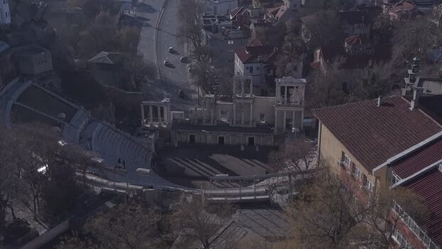 Aerial view of Ancient Theatre of Philippopolis Bulgaria.