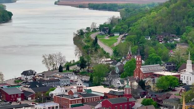 Aerial view of the historic town of Aurora United States.