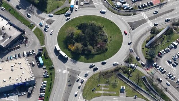 Aerial view of roundabout with traffic France.