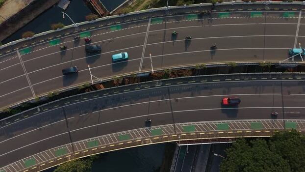 Aerial view of highway traffic in Jakarta Indonesia.