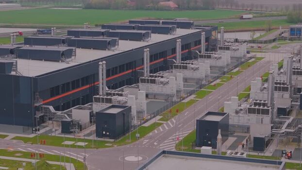 Aerial view of Microsoft datacenter AMS campus 13 Netherlands.