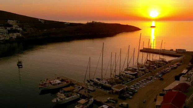 Aerial view of sailboats in a harbor at sunset Greece. Aerial view of sailboats in a harbor at sunset Greece.