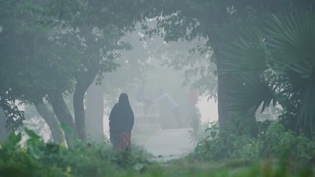 View of a person walking through dense fog in Bogura Bangladesh.