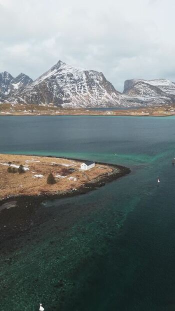 Aerial view of islands and mountains Norway.