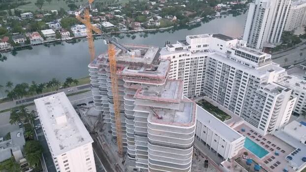 Aerial view of high rise construction in Miami Beach United States. Aerial view of high rise construction in Miami Beach United States.