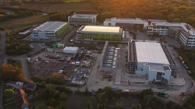 Aerial view of Kao Data campus in Harlow United Kingdom.