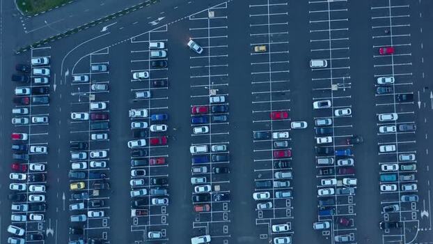 Aerial view of a large parking lot filled with cars in Russia. Aerial view of a large parking lot filled with cars in Russia.
