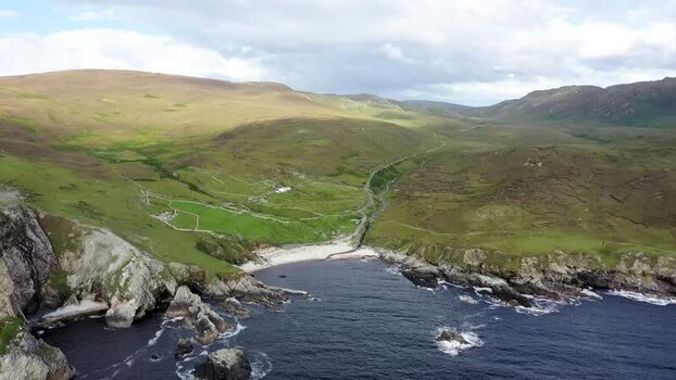 Aerial view of the rugged coastline at An Port Ireland.
