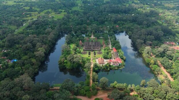Aerial view of West Mebon temple in Cambodia. Aerial view of West Mebon temple in Cambodia.