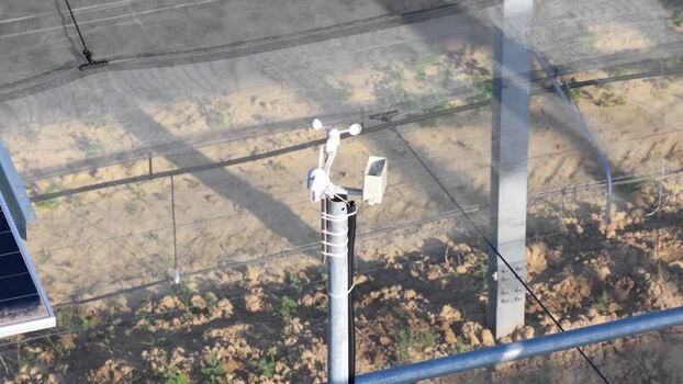 Aerial view of weather station in field Italy.