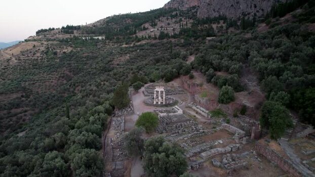 Aerial view of Tholos of Delphi Greece. Aerial view of Tholos of Delphi Greece.