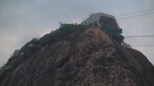 View of Sugarloaf Mountain cable car station Brazil.